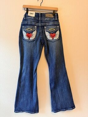 Sky Premium Collection Jeans 9/29 NWT Angel Wings Heart Rhinestone Flare Y2K